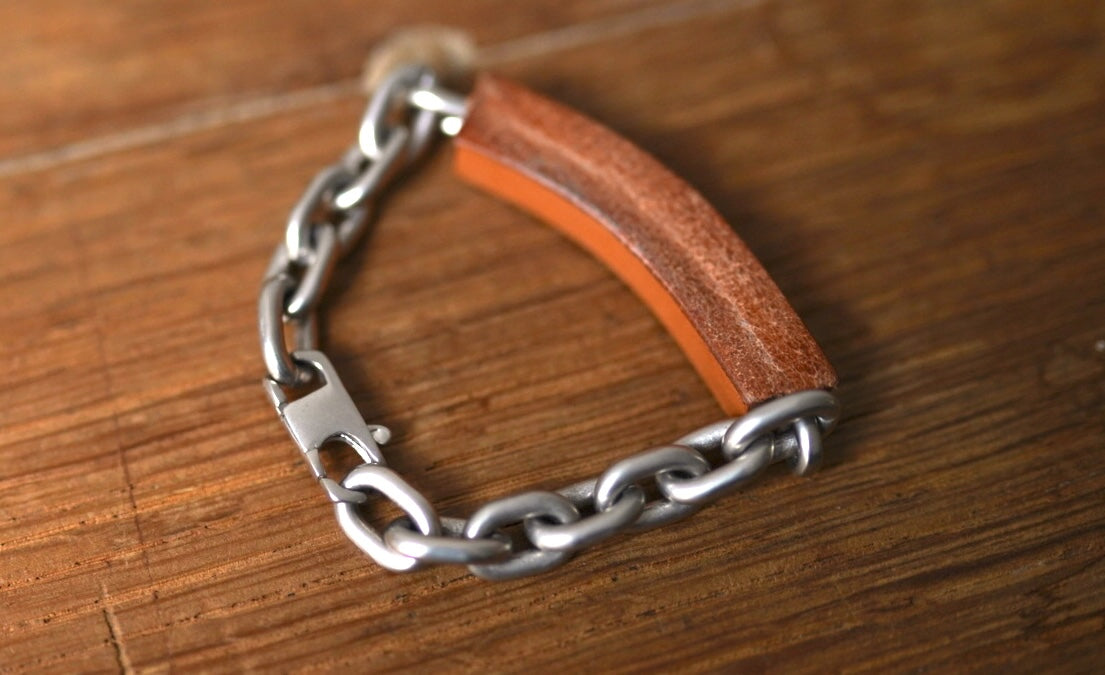 24AW Silver Chain Bracelet レザーIDブレスレット / MM6(エムエムシックス)