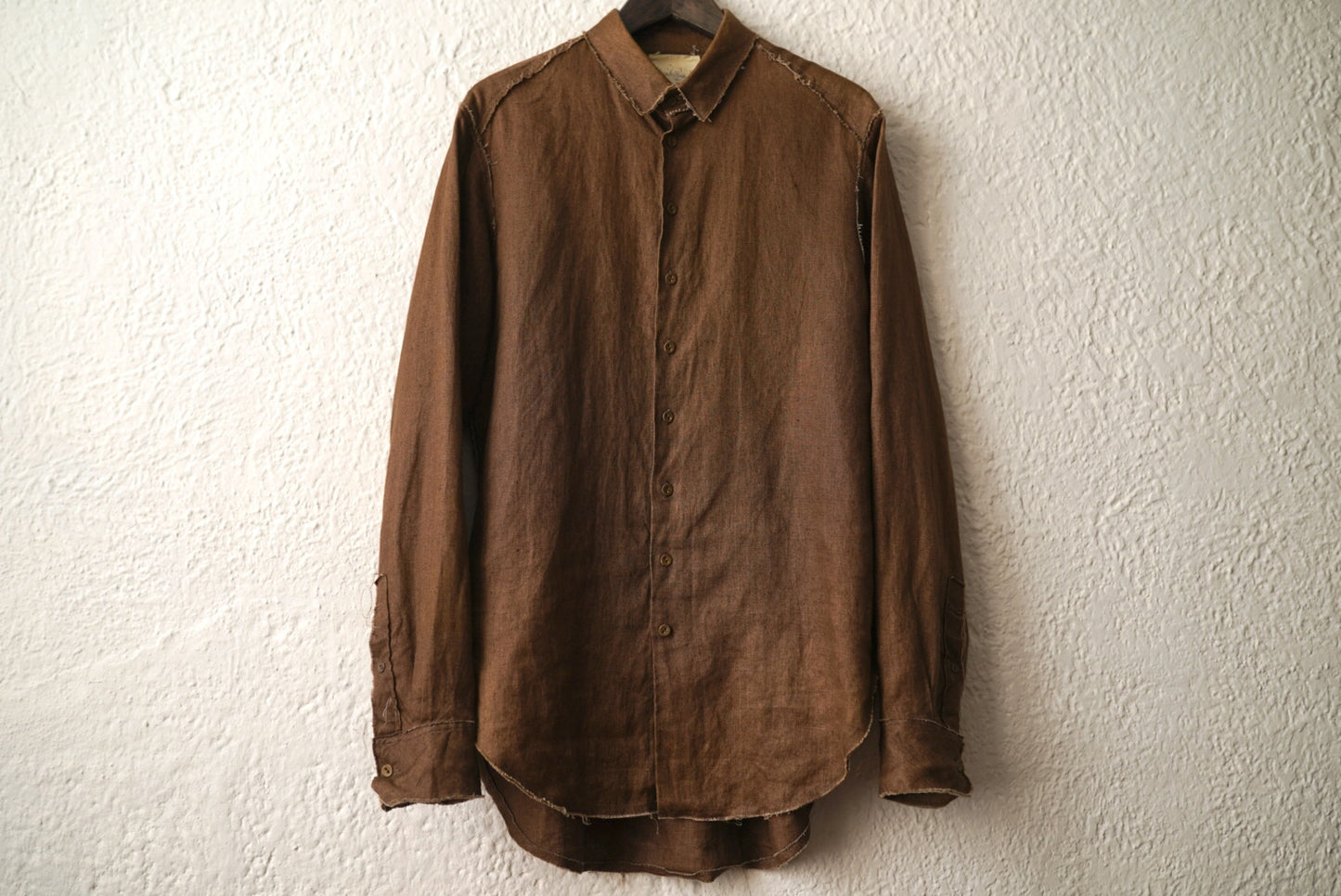 21SS Raw Cut Pointed Collar Narrow Shirt ローカットポインテッドカラーリネンシャツ / Araki Yuu(アラキユウ)