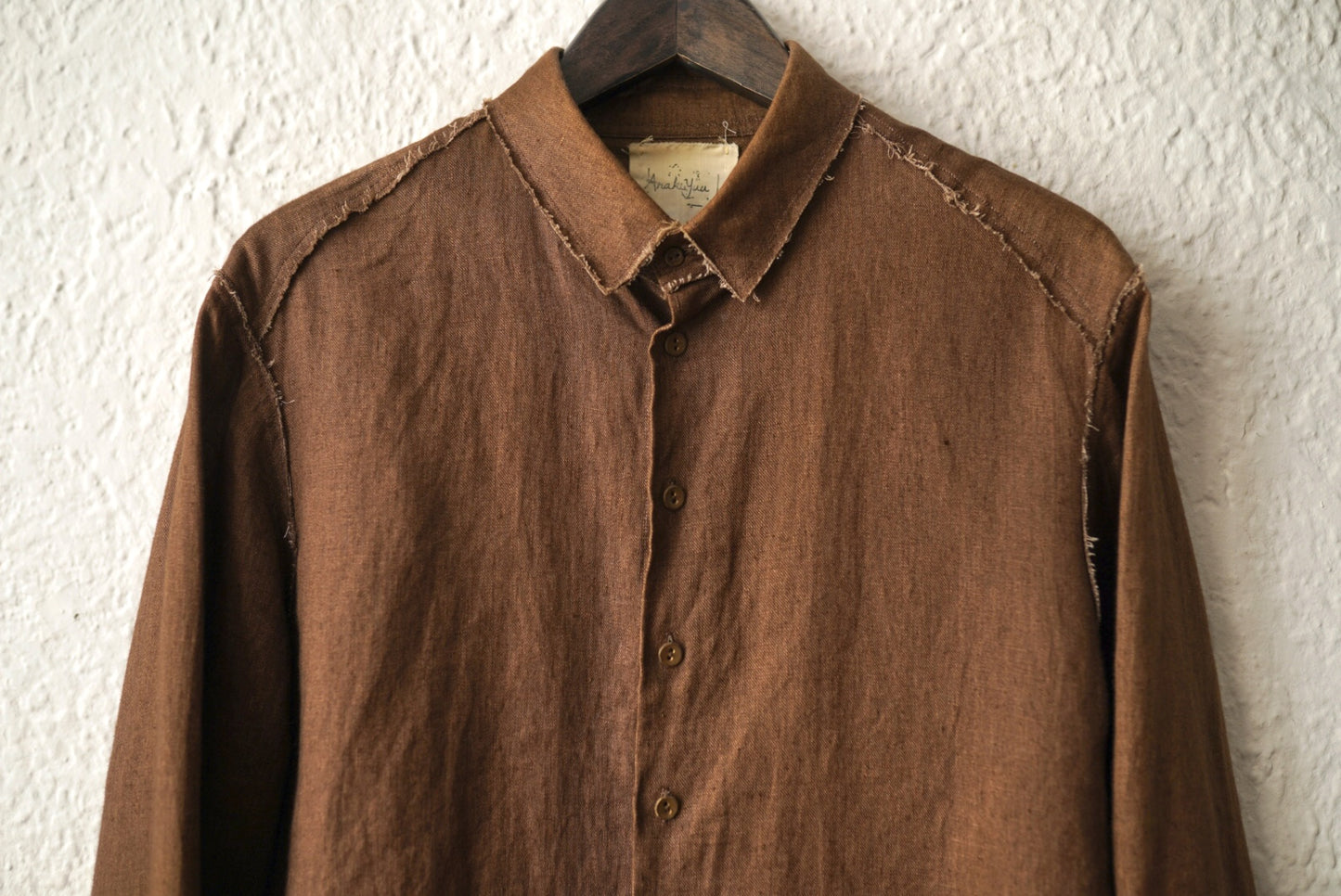 21SS Raw Cut Pointed Collar Narrow Shirt ローカットポインテッドカラーリネンシャツ / Araki Yuu(アラキユウ)