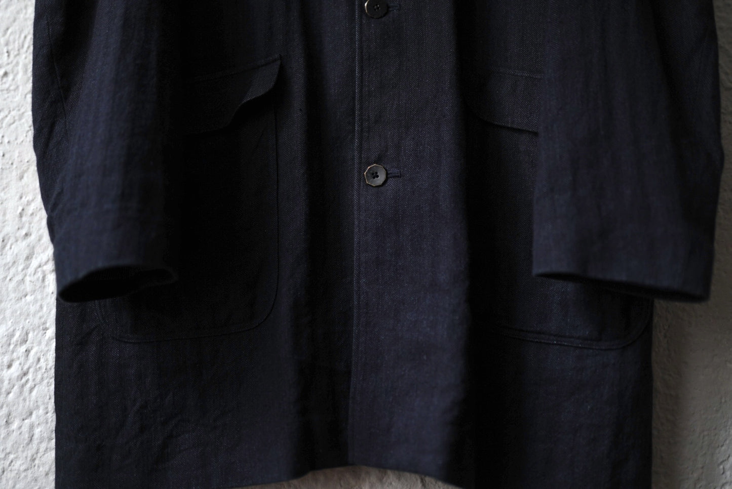 19SS Soutien Collar Half Coat コットンリネンヘリンボーンステンカラーハーフコート / Araki Yuu(アラキユウ)
