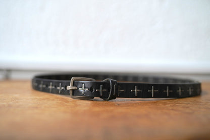 +Studded Q Buckle Belt シルバーステープルレザーベルト / m.a+(エムエークロス)