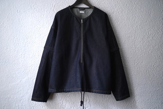 22SS ZIP PULLOVER JACKET ノーカラーデニムジャケット / SEEALL(シーオール)