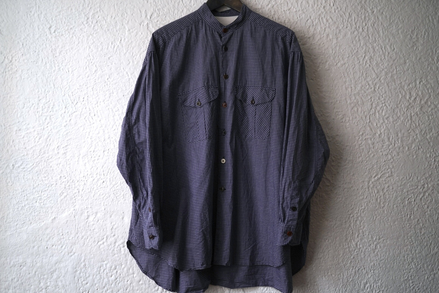 24SS French Stand Collar Work Shirts バンドカラーオーバーサイズチェックシャツ / the Crooked Tailor(ザ クルーキッドテーラー)