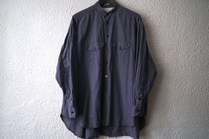 24SS French Stand Collar Work Shirts バンドカラーオーバーサイズチェックシャツ / the Crooked Tailor(ザ クルーキッドテーラー)