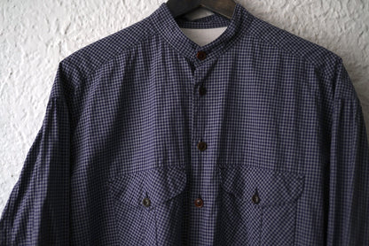 24SS French Stand Collar Work Shirts バンドカラーオーバーサイズチェックシャツ / the Crooked Tailor(ザ クルーキッドテーラー)