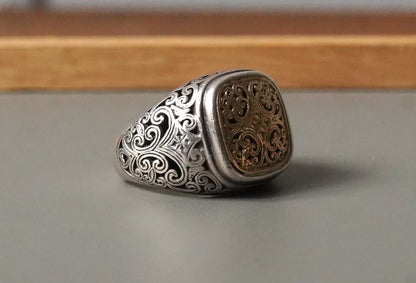 GR18 Mediterranean Round Shape Ring Square シルバーリング K18 / Gerochristo(ジェロクリスト)