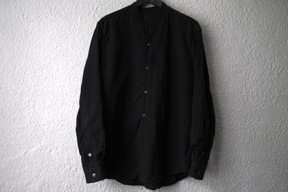 18AW 塩縮加工コットンリネンノーカラーシャツ ブラック / 山内