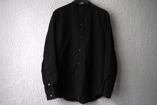 18AW 塩縮加工コットンリネンノーカラーシャツ ブラック / 山内