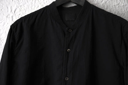 18AW 塩縮加工コットンリネンノーカラーシャツ ブラック / 山内