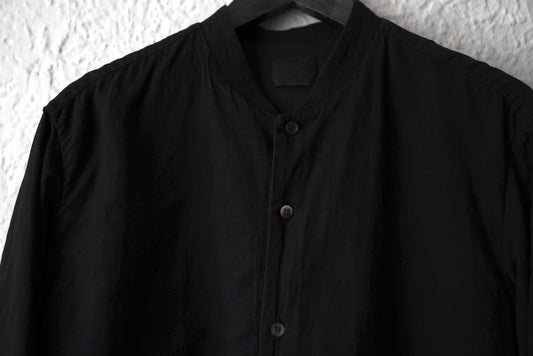 18AW 塩縮加工コットンリネンノーカラーシャツ ブラック / 山内