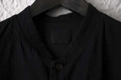 18AW 塩縮加工コットンリネンノーカラーシャツ ブラック / 山内