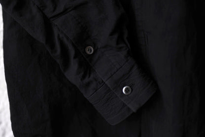 18AW 塩縮加工コットンリネンノーカラーシャツ ブラック / 山内