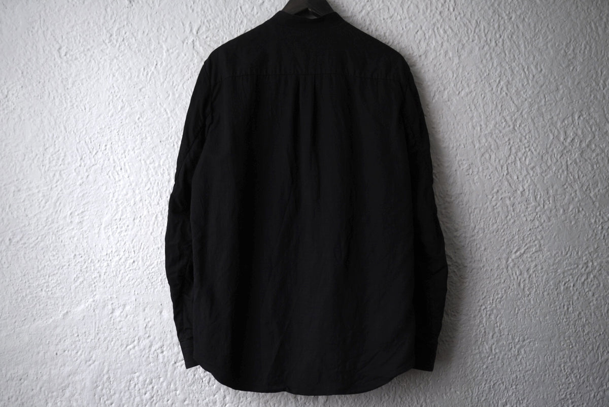 18AW 塩縮加工コットンリネンノーカラーシャツ ブラック / 山内