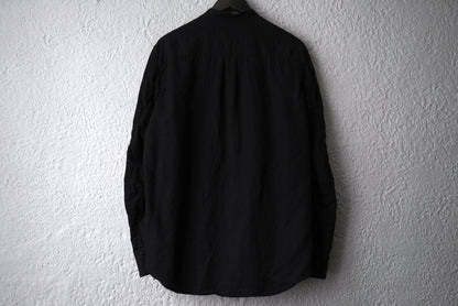 18AW 塩縮加工コットンリネンノーカラーシャツ ブラック / 山内