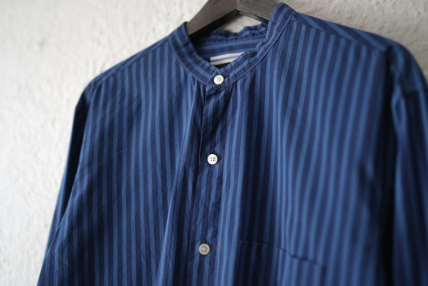 17SS MAO SHIRT II BLUE NAVY STRIPES ストライプマオカラーシャツ / Cristaseya(クリスタセヤ)