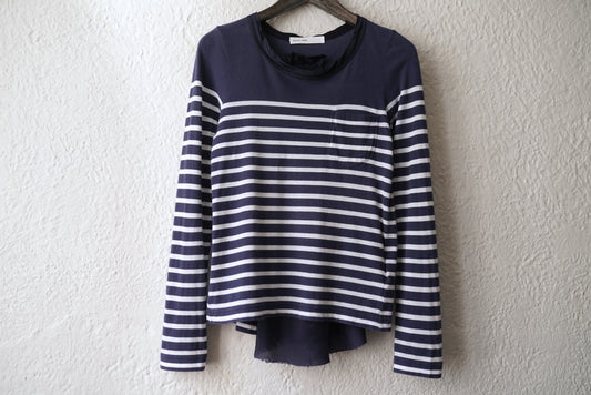 14AW ドッキング長袖ボーダーチュニック チュールフレアトップス / sacai luck(サカイ ラック)
