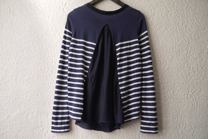 14AW ドッキング長袖ボーダーチュニック チュールフレアトップス / sacai luck(サカイ ラック)