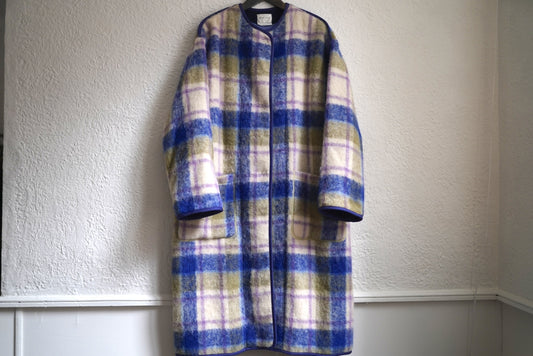 21AW モヘヤアルパカノーカラーチェックロングコート / forte_forte(フォルテ フォルテ)