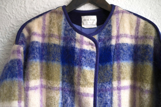 21AW モヘヤアルパカノーカラーチェックロングコート / forte_forte(フォルテ フォルテ)