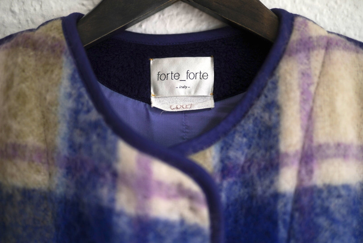 21AW モヘヤアルパカノーカラーチェックロングコート / forte_forte(フォルテ フォルテ)