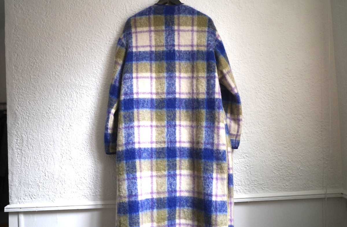 21AW モヘヤアルパカノーカラーチェックロングコート / forte_forte(フォルテ フォルテ)