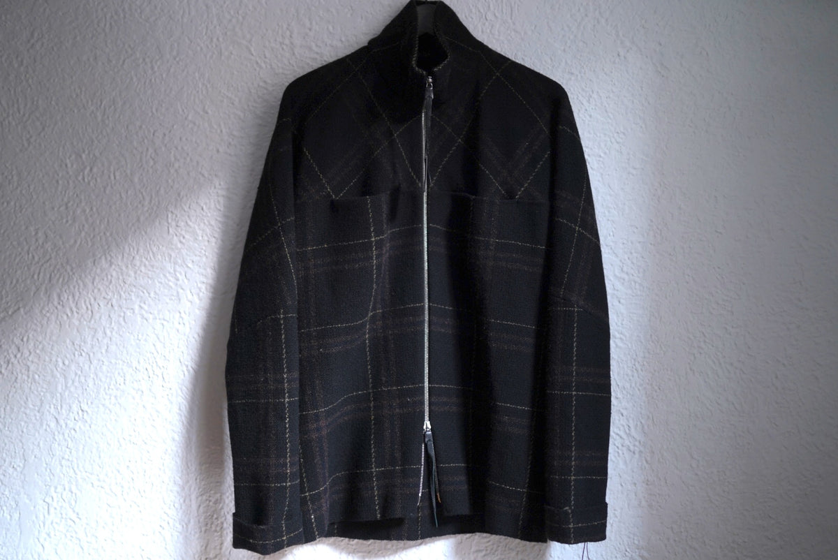 21AW Zipped Tall Collar Shirt ウールチェックジップアップブルゾンジャケット / m.a+(エムエークロス)