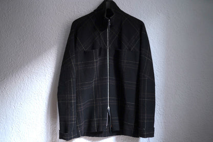 21AW Zipped Tall Collar Shirt ウールチェックジップアップブルゾンジャケット / m.a+(エムエークロス)
