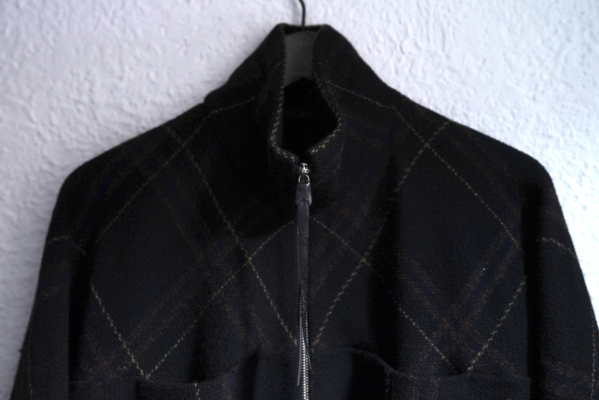 21AW Zipped Tall Collar Shirt ウールチェックジップアップブルゾンジャケット / m.a+(エムエークロス)
