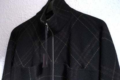 21AW Zipped Tall Collar Shirt ウールチェックジップアップブルゾンジャケット / m.a+(エムエークロス)