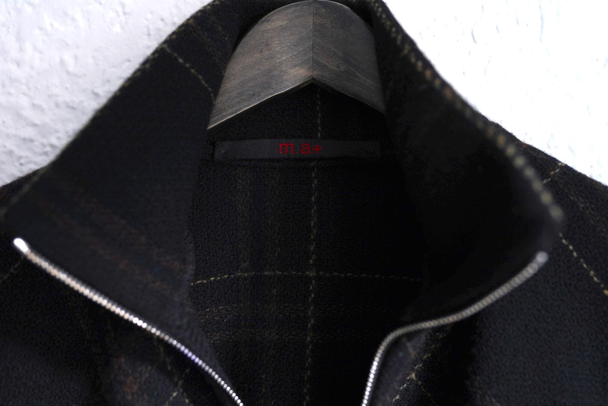 21AW Zipped Tall Collar Shirt ウールチェックジップアップブルゾンジャケット / m.a+(エムエークロス)
