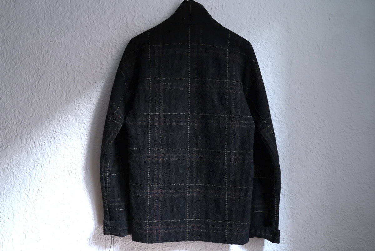 21AW Zipped Tall Collar Shirt ウールチェックジップアップブルゾンジャケット / m.a+(エムエークロス)